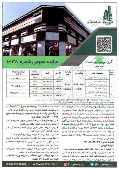 مزایده،مزایده واگذاری تعداد محدودی از واحدهای تجاری