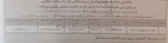 مزایده،مزایده فروش عرصه و اعیان زیر سرقفلی یکباب مغازه تجاری 