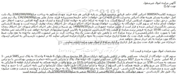 مزایده،مزایده فروش آپارتمان مسکونی