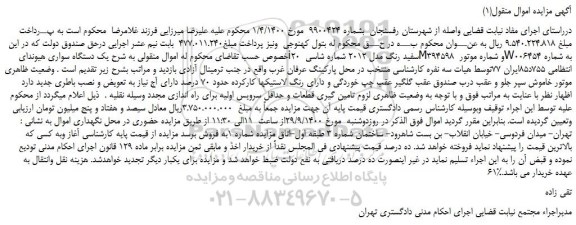 مزایده فروش یک دستگاه سواری هیوندای i20 سفید