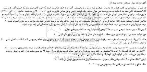 مزایده یک باب مغازه 45 مترمربع