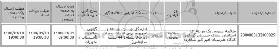 مناقصه عمومی یک مرحله ای استاندارد سازی سیستم گرمایش کارگاه هنرستان امیر کبیر شاهرود  