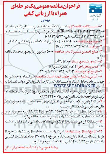 مناقصه عمومی عملیات تکمیل بخشی از شبکه آبیاری زهکشی کمندان