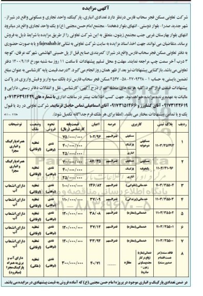 مزایده،مزایده ششدانگ عرصه و اعیان یک واحد آپارتمان 102 متر نوبت دوم