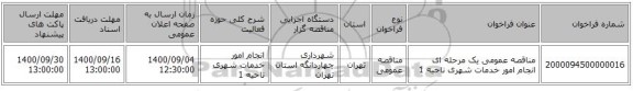مناقصه، مناقصه عمومی یک مرحله ای انجام امور خدمات شهری ناحیه 1 ، سامانه تدارکات الکترونیکی دولت