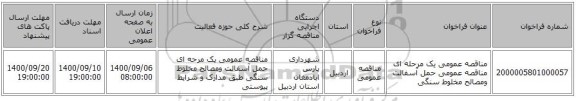 مناقصه عمومی یک مرحله ای مناقصه عمومی حمل آسفالت ومصالح مخلوط سنگی 