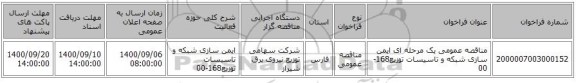مناقصه عمومی یک مرحله ای ایمن سازی شبکه و تاسیسات توزیع168-00