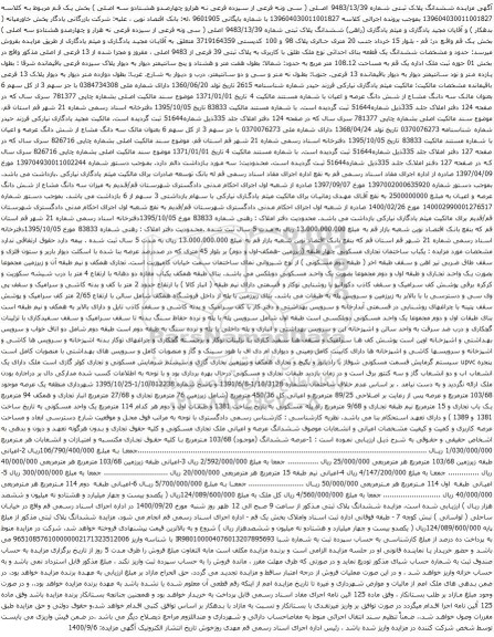 مزایده مزایده ششدانگ پلاک ثبتی شماره 9483/13/39 اصلی