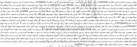 مزایده ششدانگ یکباب مغازه تحت پلاک ثبتی 459 فرعی از 79-اصلی