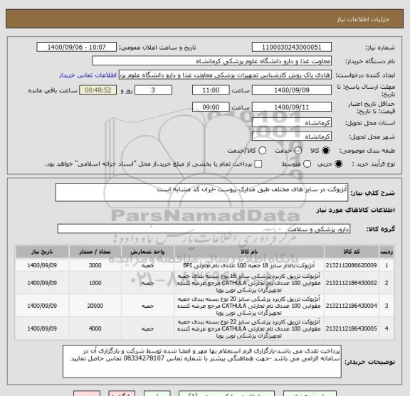 استعلام آنژیوکت در سایز های مختلف طبق مدارک پیوست -ایران کد مشابه است 