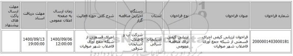 فراخوان ارزیابی کیفی اجرای قسمتی از شبکه جمع آوری فاضلاب شهر صوفیان