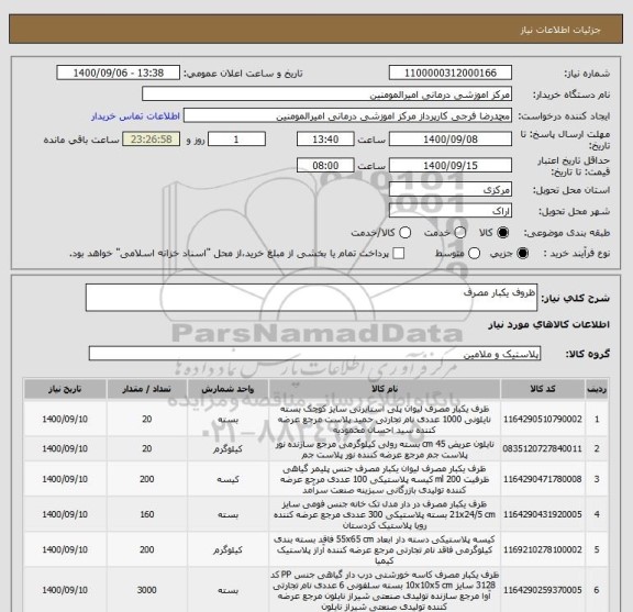 استعلام ظروف یکبار مصرف