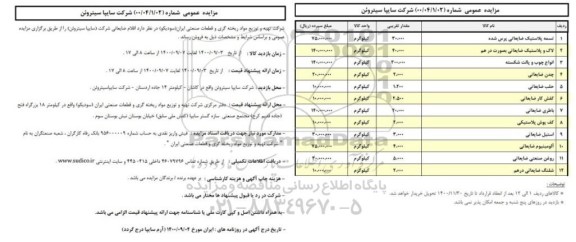 مزایده اقلام ضایعاتی 