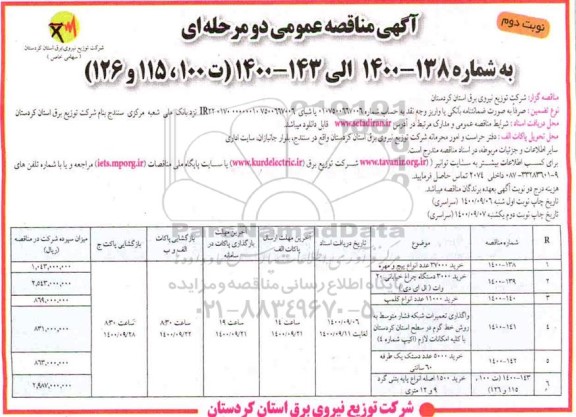 مناقصه خرید 37000 عدد انواع پیچ و مهره - نوبت دوم 