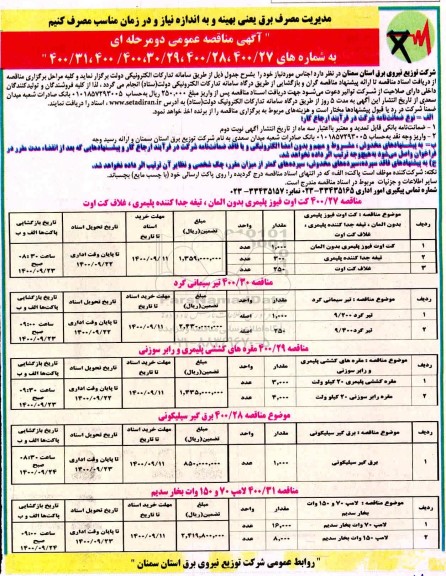 مناقصه، مناقصه  کت اوت فیوز پلیمری و ...