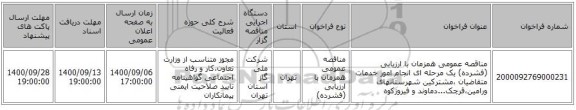 مناقصه عمومی همزمان با ارزیابی (فشرده) یک مرحله ای انجام امور خدمات متقاضیان ،مشترکین شهرستانهای ورامین،قرچک...دماوند و فیروزکوه