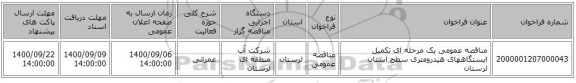 مناقصه عمومی یک مرحله ای تکمیل ایستگاههای هیدرومتری سطح استان لرستان