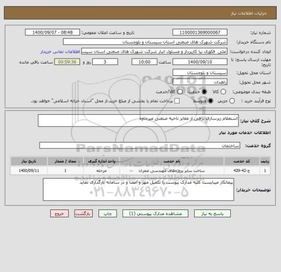 استعلام استعلام زیرسازی برخی از معابر ناحیه صنعتی میرجاوه