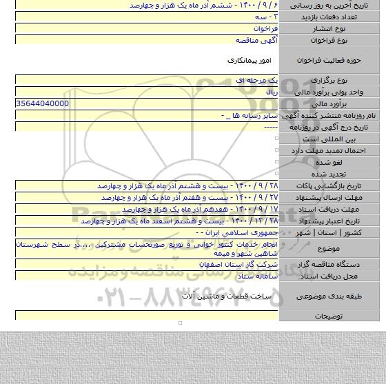 انجام خدمات کنتور خوانی و توزیع صورتحساب مشترکین ....در سطح شهرستان شاهین شهر و میمه