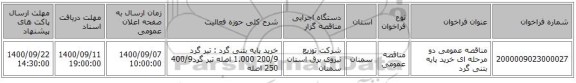 مناقصه عمومی دو مرحله ای خرید پایه بتنی گرد