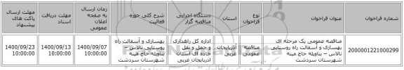 مناقصه عمومی یک مرحله ای بهسازی و آسفالت راه روستایی نالاس – بناویله حاج مینه شهرستان سردشت