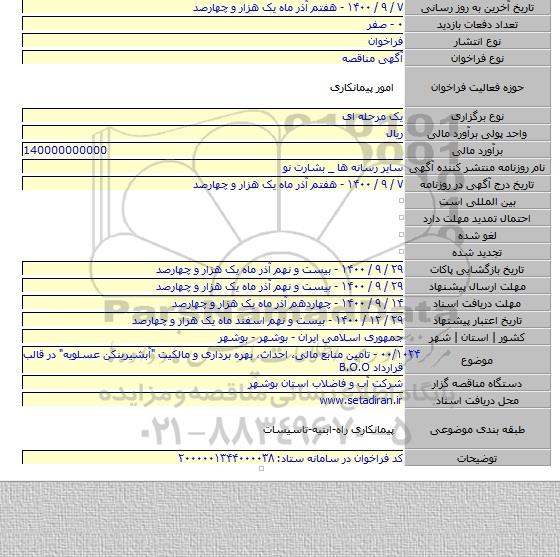 ۰۰/۱۰۲۴ - تامین منابع مالی، احداث، بهره برداری و مالکیت 