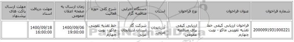 فراخوان ارزیابی کیفی خط تغذیه تقویتی ماکو - نوبت چهارم