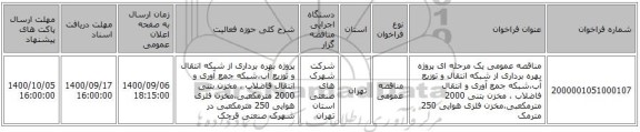مناقصه عمومی یک مرحله ای پروژه بهره برداری از شبکه انتقال و توزیع آب،شبکه جمع آوری و انتقال فاضلاب ، مخزن بتنی 2000 مترمکعبی،مخزن فلزی هوایی 250 مترمک