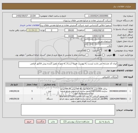 استعلام ایران کد مشابه می باشد لیست به پیوست هزینه ارسال به عهده تامین کننده پیش فاکتور الزامی 