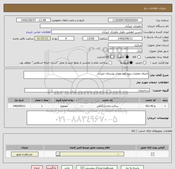 استعلام اجرای عملیات زیرسازی معابر روستای خیرآباد