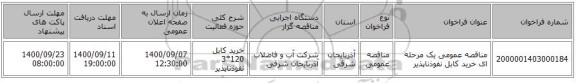 مناقصه عمومی یک مرحله ای خرید کابل نفوذناپذیر