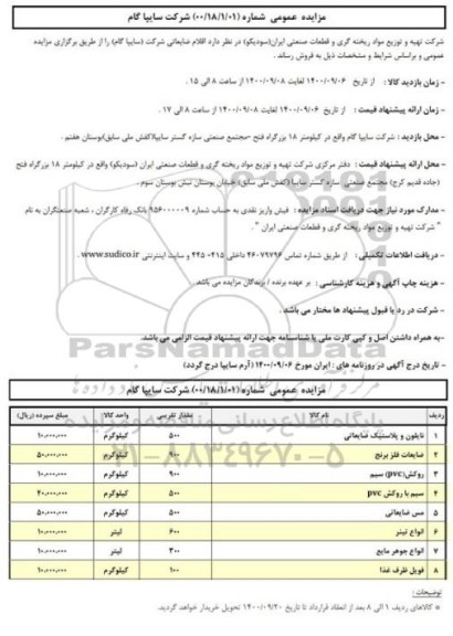 مزایده، مزایده فروش اقلام ضایعاتی 