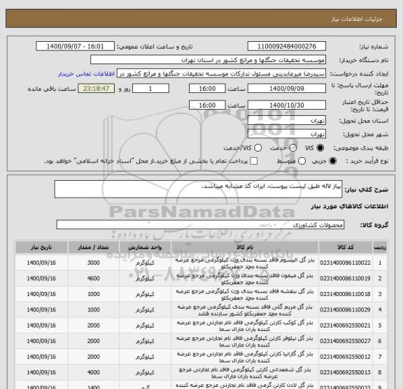 استعلام پیاز لاله طبق لیست پیوست، ایران کد مشابه میباشد.