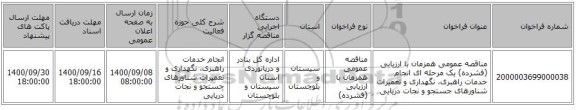 مناقصه عمومی همزمان با ارزیابی (فشرده) یک مرحله ای انجام خدمات راهبری، نگهداری و تعمیرات شناورهای جستجو و نجات دریایی