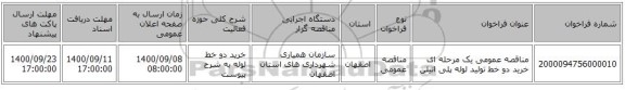مناقصه عمومی یک مرحله ای خرید دو خط تولید لوله پلی اتیلن