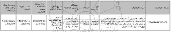 مناقصه عمومی یک مرحله ای اجرای عملیات قالب بندی و آرماتوربندی و بتن ریزی فونداسیون و دیوار کال و اجرای دال بتنی پل (فاز 6) در پروژه مسیل اقبال غربی
