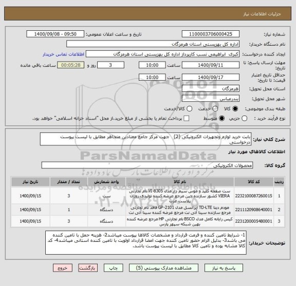 استعلام بابت خرید لوازم وتجهیزات الکترونیکی (2)   جهت مرکز جامع معتادین متجاهر مطابق با لیست پیوست درخواستی