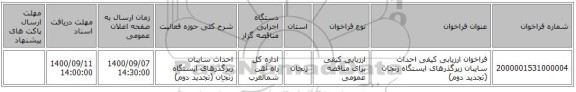 فراخوان ارزیابی کیفی احداث سایبان زیرگذرهای ایستگاه زنجان (تجدید دوم)