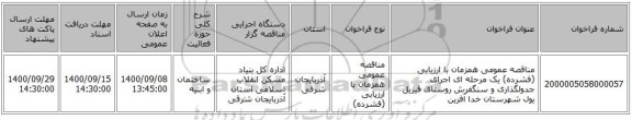 مناقصه عمومی همزمان با ارزیابی (فشرده) یک مرحله ای اجرای جدولگذاری و سنگفرش روستای قیزیل یول شهرستان خدا آفرین