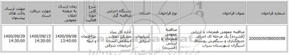 مناقصه عمومی همزمان با ارزیابی (فشرده) یک مرحله ای اجرای جدولگذاری و سنگفرش روستای اسبگران  شهرستان سراب