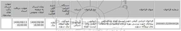 فراخوان ارزیابی کیفی جهت لیست کوتاه شناسایی پیمانکار جهت بررسی بهره برداری وتعمیراتی واحدهای بخار نیروگاه سهند 