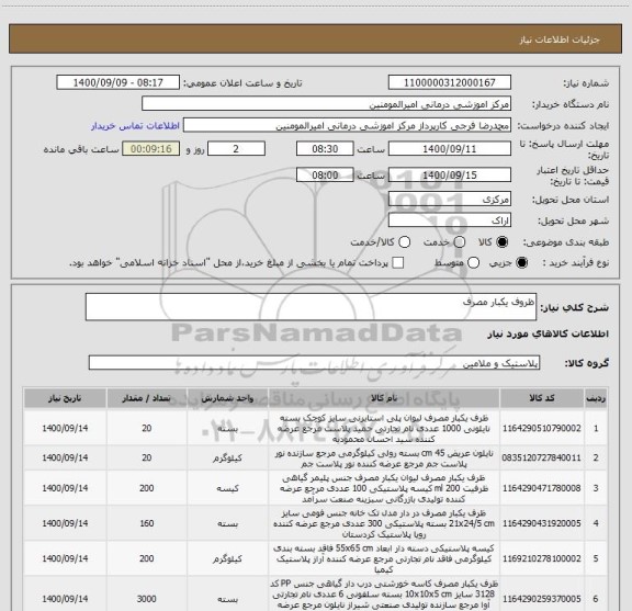 استعلام ظروف یکبار مصرف  
