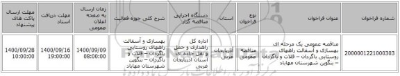 مناقصه عمومی یک مرحله ای بهسازی و آسفالت راههای روستایی باگردان – قلات و باگردان – بنگوین  شهرستان مهاباد