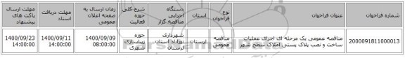 مناقصه عمومی یک مرحله ای اجرای عملیات ساخت و نصب پلاک پستی املاک سطح شهر 