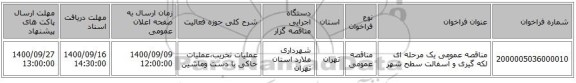 مناقصه عمومی یک مرحله ای لکه گیری و آسفالت سطح شهر 
