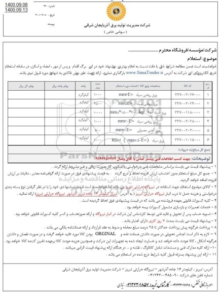استعلام ورق روغنی سیاه ...