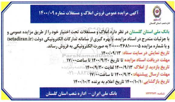  مزایده فروش املاک و مستغلات 