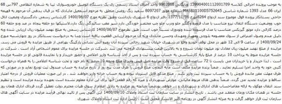 مزایده یک دستگاه اتومبیل خودروسواری تیبا