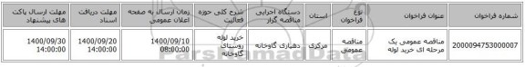 مناقصه عمومی یک مرحله ای خرید لوله