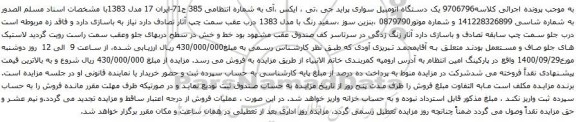 مزایده یک دستگاه اتومبیل سواری پراید جی ،تی ، ایکس ،آی